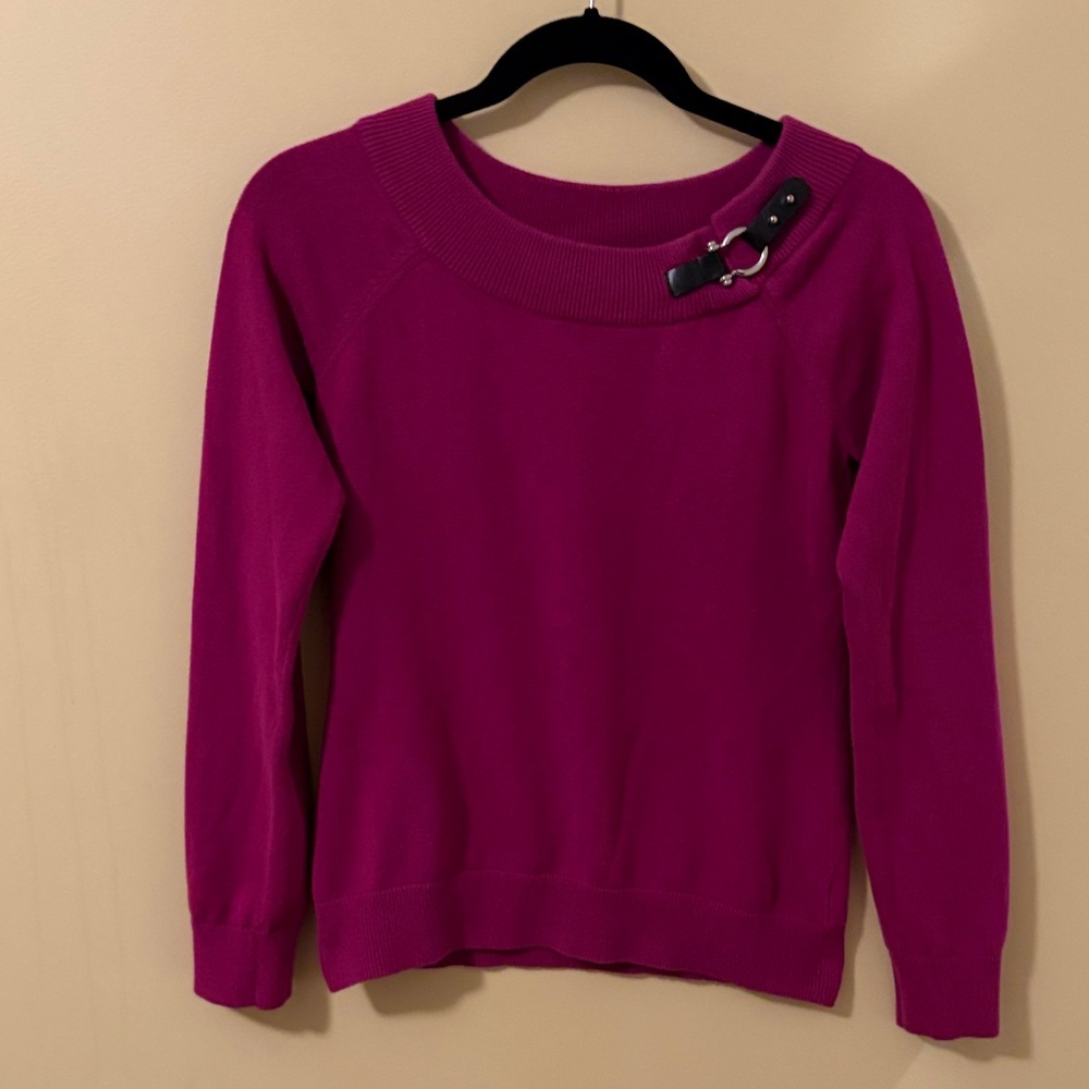 Lauren Ralph Lauren Fuchsia Crewneck Sweater with Buckle Detail